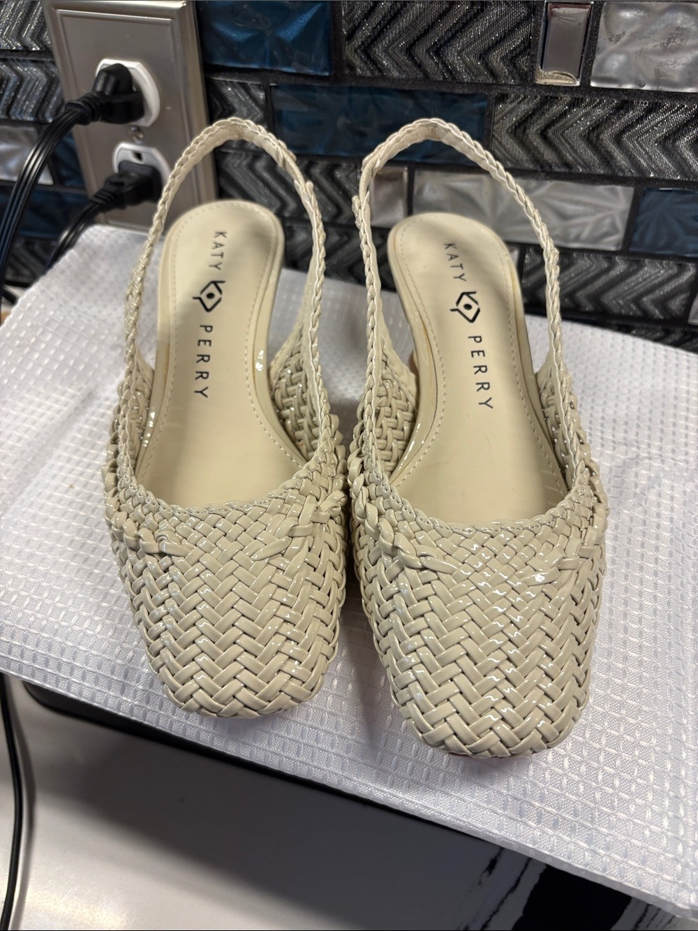 Katy Perry Collections Cream Woven Slingback Flats